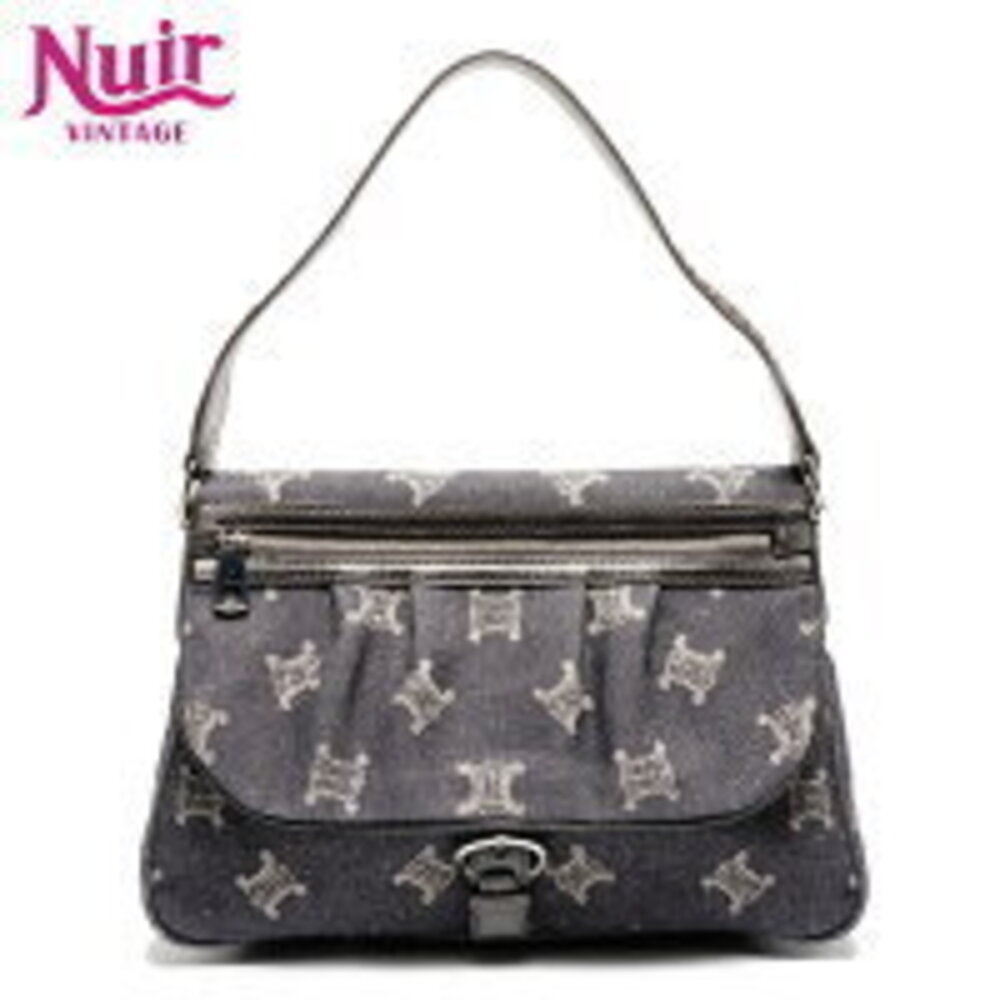 Celine Macadam Denim Shoulder Bag Navy Blue